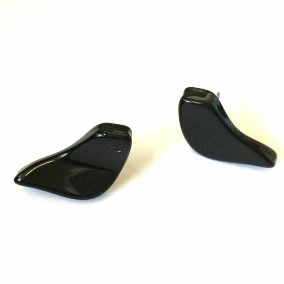 Black Vintage Lucite Art Deco Bird Stud Earrings - Picture 1 of 5